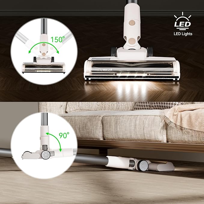 MIUI Cordless Upright Vacuum Cleaner, 45000Pa M2 Powerful Suction Brushless Motor, V-Shaped Anti-Hair Tangle Brush, Optical Dust Detection, Stick Vacuum for Hard Carpet,Floor,Pet Hair