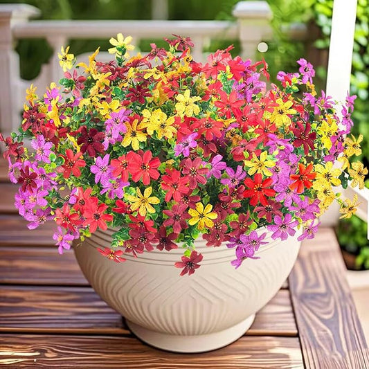 Fake Fall Artificial Flowers for Outdoor Decoration 12 Bundles Faux Silk Mums Daisy UV Resistant Autumn Flowers for Garden Patio Porch Window Box Outdoor Indoor Decor