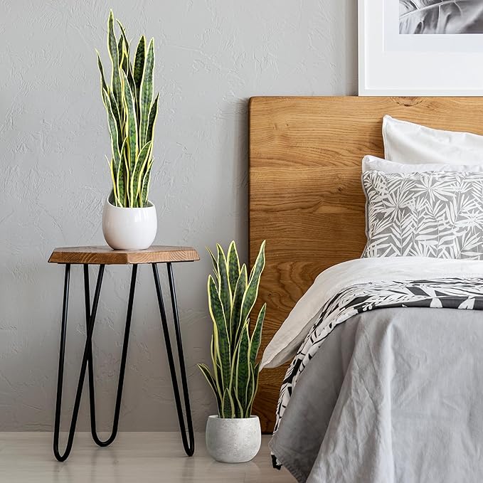 KOL 3ft 2PCS Artificial Snake Plant, 32 PVC Lifelike Leaves, 35in Faux Sansevieria for Indoor Home & Garden Decor, Potted Mother-in-Law's Tongue Plants, Yellow