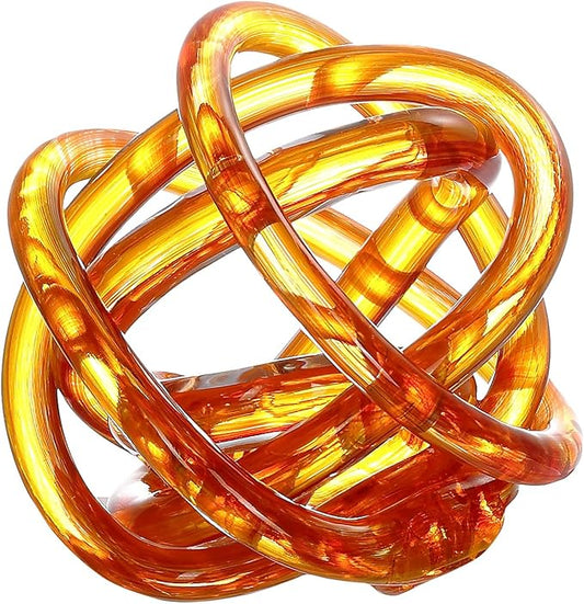 Luxury Lane Hand Blown Infinity Knot Sommerso Decorative Glass Ball for Bowls Home Decor 8 inch Tall Orbit Centerpiece Table Decoration Sculpture Ombre Red