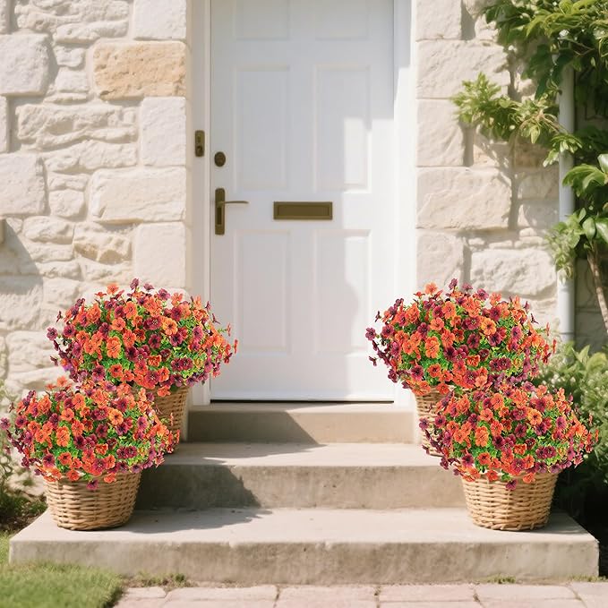 12 Bundles Artificial Flowers Plants for Outdoor Indoor Fall Home Decor, Faux Flower Daisy with Eucalyptus Leaves Plants, UV Resistant Artificial Fake Flowers for Garden Porch Patio Yard Balcony Decor