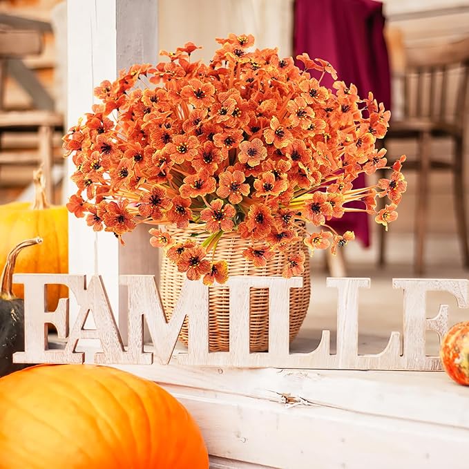 Krissing 48 Bundles Artificial Fall Flowers for Outdoors, UV Resistant Fake Outdoor Silk Flowers Plants Fall Faux Autumn Flowers for Garden Porch Window Box Fall Outside Decor