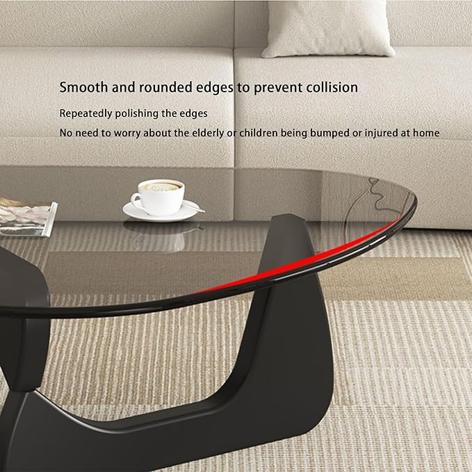 EASYSOUL Modern Glass Coffee Table, 44.88" D x 32.28" W x 15.75" H, Abstract Round Tea Tables for Living Room Home Office Industrial Cocktail Tables (Black-Gray Glass, 44.88")