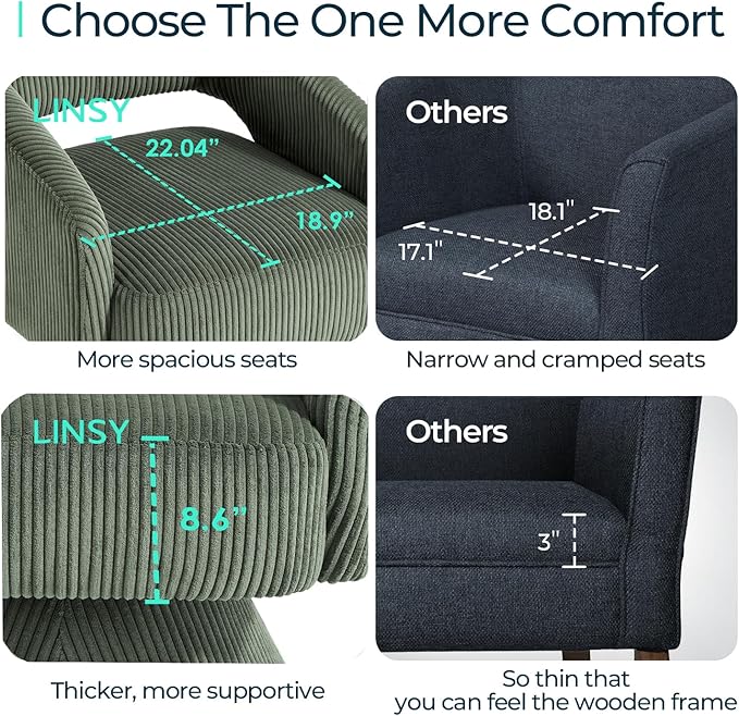 LINSY Swivel Barrel Chair, 360° Modern Swivel Accent Chair with Arms, Boucle Swivel Chair Green Corduroy Chairs for Bedroom Living Room Small Spaces