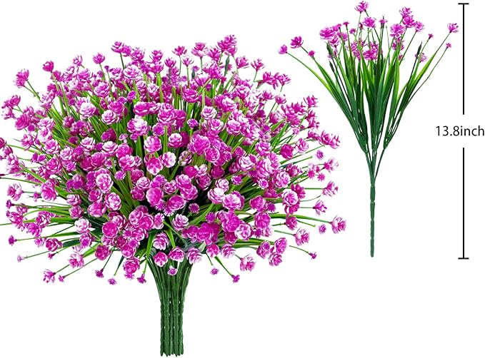 Ouddy Decor 24 Bundles Artificial Flowers for Outdoors UV Resistant Fake Plastic Plants Faux Boston Fern Greenery Stems for Spring Summer Indoor Garden Patio Window Box Kitchen Home Decor, Fuchsia