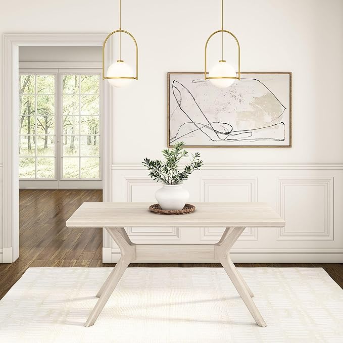 Plank+Beam Verso Rectangular Dining Table, 60 Inch Solid Pine & Rubberwood, Coastal White