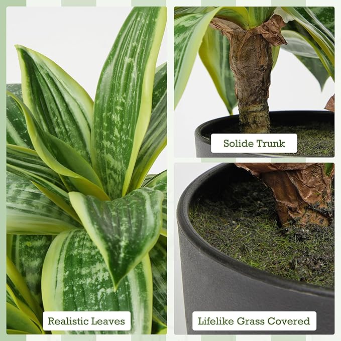DILATATA Fake Snake Plant 11 Inch Small Potted Good Luck Plant Artificial Snake Plants Faux Mother in Law Tongue Sansevieria Plant - 20 Leaves Fake Laurentii for Indoor Outdoor Home Office Decor