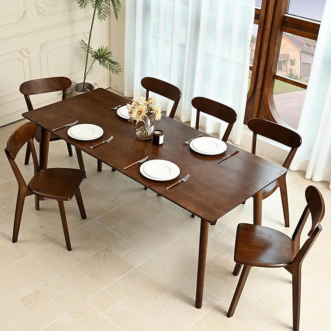 DELAVIN 70.8" Large Solid Wood Dining Table for 6-8 People, Mid Century Modern Rectangular Oak Kitchen Table, Farmhouse Dining Room Table, Easy Assembly, Walnut