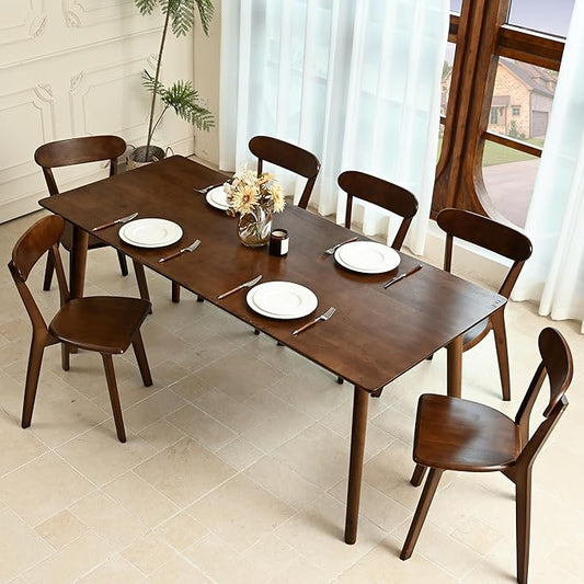 DELAVIN 70.8" Large Solid Wood Dining Table for 6-8 People, Mid Century Modern Rectangular Oak Kitchen Table, Farmhouse Dining Room Table, Easy Assembly, Walnut