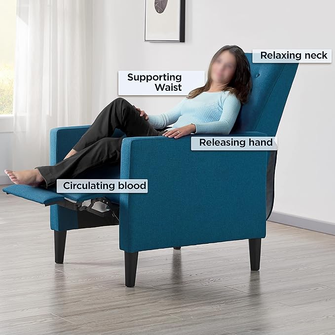 Yaheetech Fabric Recliner Chair Mid-Century Modern Recliner Adjustable Single Recliner Sofa with Thicker Seat Cushion Tufted Upholstered Sofa with Pocket Spring for Living Room Bedroom Blue