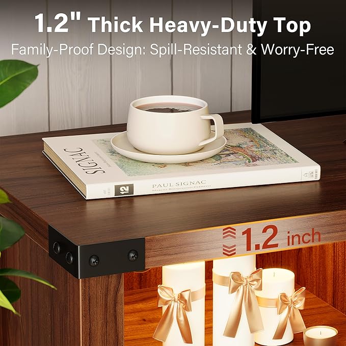 YESHOMY Fireplace TV Stand with Mood Lighting, LED TV Stand with Open Shelf, Farmhouse Media Console with Hidden Cable Routing, Entertainment Center for Televisions up to 65+ Inch, Walnut