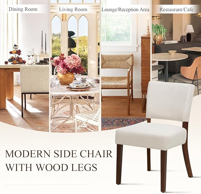 COLAMY Upholstered Dining Chairs Set of 6, Modern Kitchen Chairs with Back, Farmhouse Fabric Side Dining Room Chairs with Wood Legs for Dining Room Kitchen Restaurant, Beige