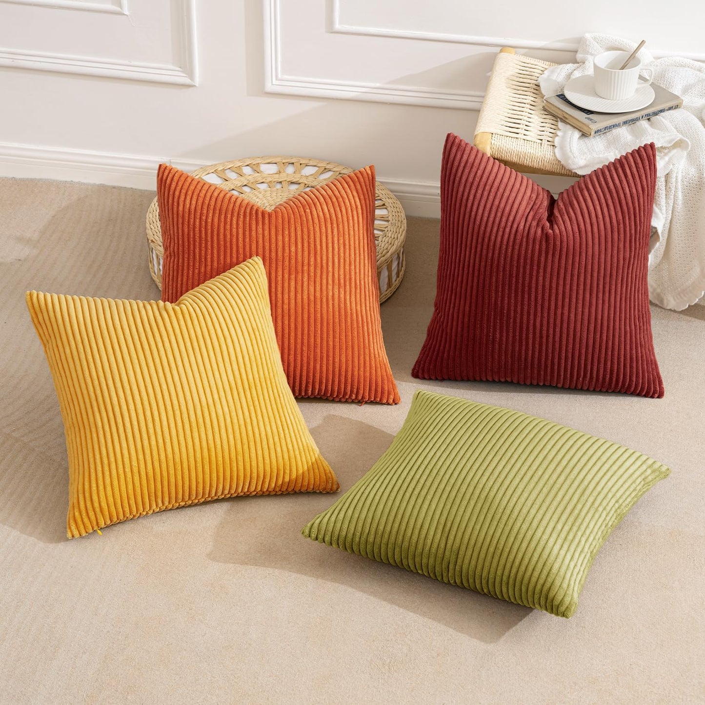 MIULEE Fall Decorative Throw Pillow Covers 20x20 Inch Set of 4, Vibrant Cushion Covers Vintage Retro Home Fall Decor Mix and Match Color Clash Design for Sofa Couch Bed Living Room Yellow Orange Rust