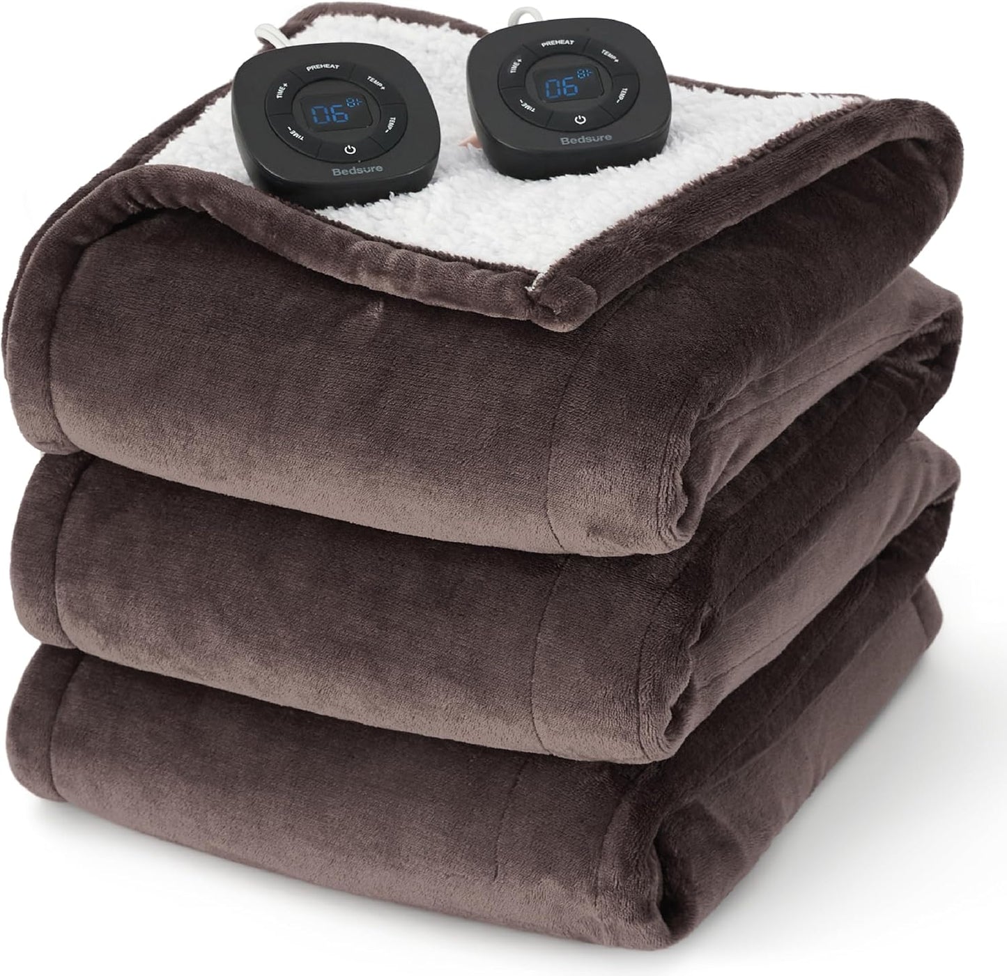 Bedsure Electric Blanket Queen Size - Dual Control Heated Blanket Queen, Fast Heating with 10 Time Settings & 10 Heat Settings, Warm Gift for Grandma (84x90 inches, Brown)