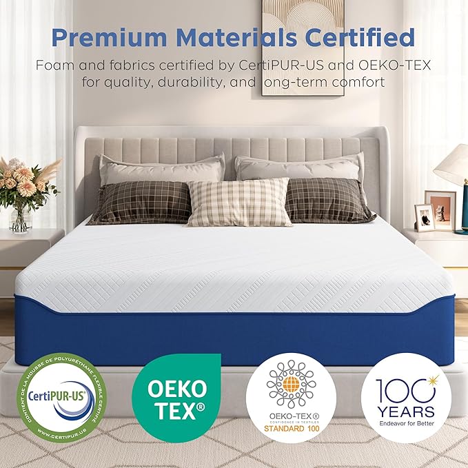 10 Inch Full Size Mattress Cooling Gel - Medium Firm for Back Support & Enhanced Space | CertiPUR-US Certified | Ideal for Adults, Teens, Guest Rooms & Couples | Bed in a Box Navy
