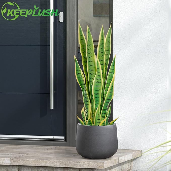 Artificial Snake Plant – 28in Faux Sansevieria Plants, Fake Floor Plant for Indoor Outdoor, Front Porch Patio Home Office Decor, Mother-in-Law’s Tongue, Yellow 1Pcs