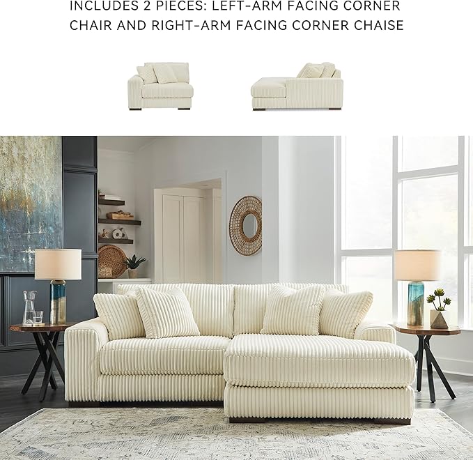 Signature Design by Ashley Lindyn Contemporary L-Shaped 2-Piece Sectional with Chaise for Living Room, White,