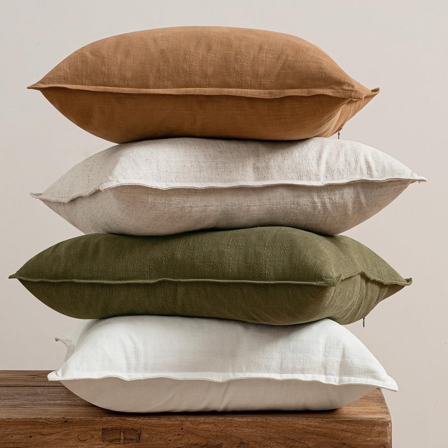 MIULEE Brown Linen Pillow Covers Pack of 4 Decorative Natural Solid Throw Pillow Covers Soft Accent Boho Farmhouse Couch Pillowcases Modern Home Decors for Living Room Bed Sofa 18x18 Inch