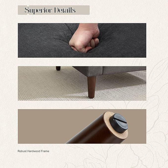 Mid-Century Accent Chair,Modern Linen Fabric Armchair for Living Room,Comfy Upholstered Reading Accent Chairs for Bedroom,Single Sofa Chair with Wood Legs (Dark Grey, 2 Pack)