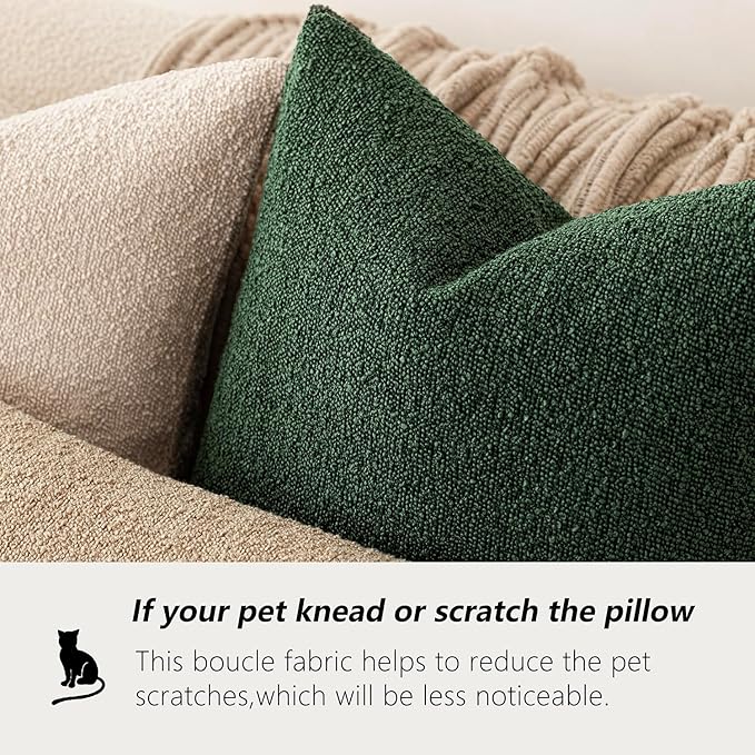 Foindtower Pack of 2, Decorative Textured Boucle Throw Pillow Covers Neutral Accent Solid Pillow Cases Soft Couch Cushion Case for Chair Sofa Bedroom Living Room Home Decor 22x22 Inch Pine Green