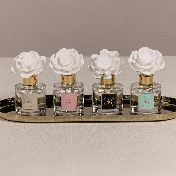 Zodax Apothecary Guild Blush Porcelain Oil Diffuser - Home Fragrance Diffuser Ideal for Living Room, Bathroom, Office - Makes a Great Gift - Porcelain Flower Design - Fig Vetiver - 1.69 Oz.