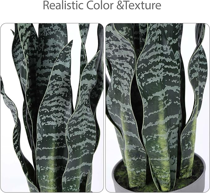 Artificial Snake Plant 25Inch Fake Sansevieria Faux Silk Potted Plant Artificial Mother in Law Tongue Plant for Indoor Outdoor Home Office Garden Decor Green