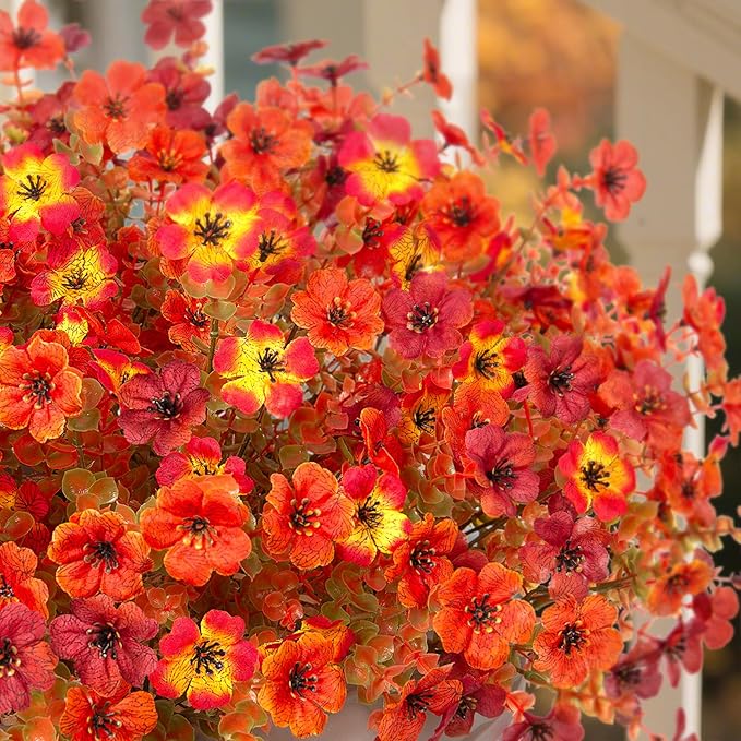 Fall Mums Artificial Flowers for Outdoors Potted, Fake Fall Daisy Flower with Realistic Eucalyptus Leaves, Fake Plants for Greenery Boxwood Porch Patio Garden Pot Courtyard Lawn, 12 Bundles