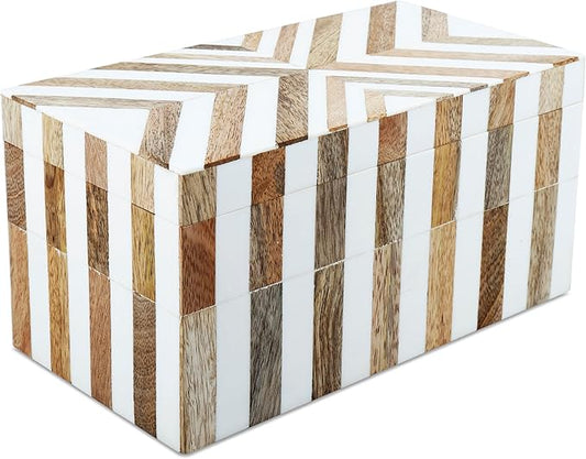 Handicrafts Home Marquet Chevron Decorative Box Shelf Decor, Dressing Table Organizer, Storage Box with Lid–Resin Inlay & Wood Organizer Box–Modern Decor, Keepsake, Jewelry Box for Women-10X5X5 Inch