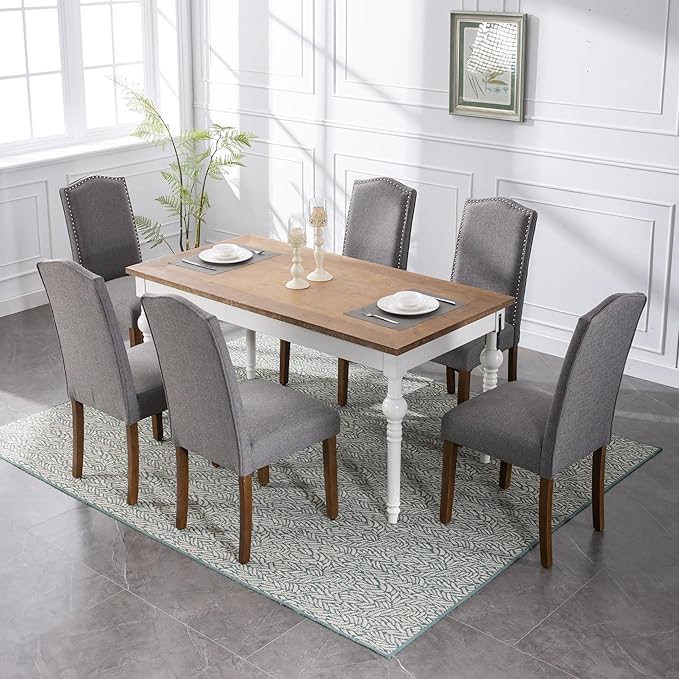 Stylish Upholstered Parsons Dining Chair with Silver Nailhead Trim and Sturdy Solid Wood Legs