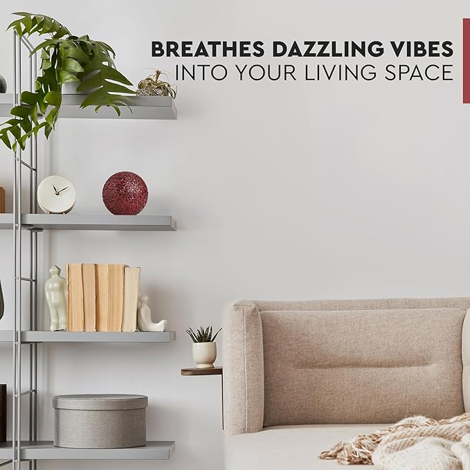 Everydecor Metal Decorative Sphere for Home Decor - Decorative Balls for Shelves, Centerpiece Bowls, Bookshelf - Decoration Orbs Accents for Living Room, Bedroom - Vintage Red Shelf Spheres