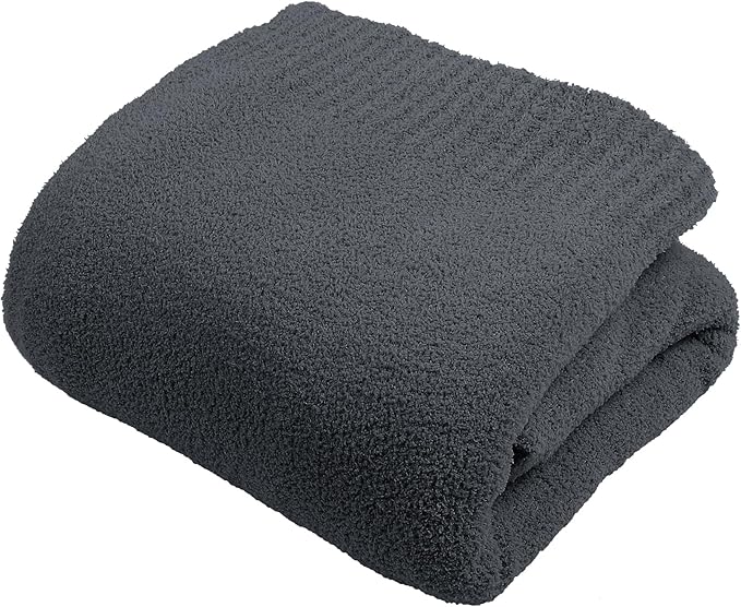 JOOJA Dark Grey Black Fuzzy Knitted Blanket, Soft Lightweight Plush Queen Size Blanket for Bed, Cozy Nights, Charcoal Grey, 90x90
