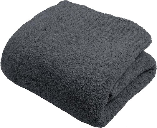 JOOJA Dark Grey Black Fuzzy Knitted Blanket, Soft Lightweight Plush Queen Size Blanket for Bed, Cozy Nights, Charcoal Grey, 90x90