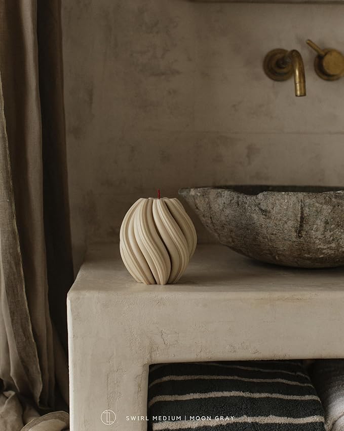 LAWA Swirl Candle - Large Beautiful Handmade Pillar Scented Soy Wax Twirl Elegant Bubble Aesthetic Candle Housewarming Gift Home Room Shelf Decor Idea Spiral Moon Gray (Medium)