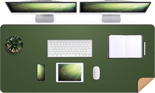 Leather Desk pad Protector, Large Desk mat with Natural Cork & PU Leather,Mouse pad,Non-Slip Office Desk Mat,Waterproof Desk Writing Pad for Office and Home (47in*17in,Military Green)