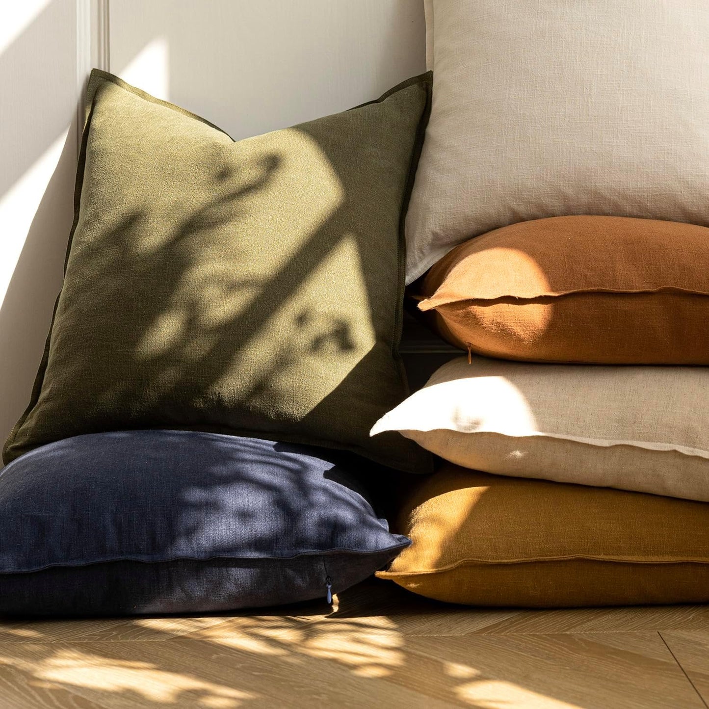 Foindtower Pack of 2, Decorative Linen Soild Throw Pillow Covers Soft Accent Cushion Case Boho Farmhouse Pillowcase for Chair Couch Sofa Bedroom Living Room Home Decor 22 x 22 Inch Olive Green