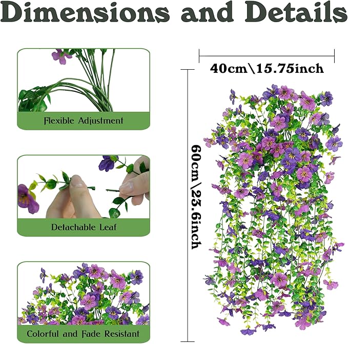 Artificial Flowers for Outdoors Decoration, 2 Pcs Outdoor Faux Plants Daisy with Eucalyptus Leaves Summer UV Resistant Fake Flowers Hanging Planters for Balcony Planter Porch Patio Garden Home Decor