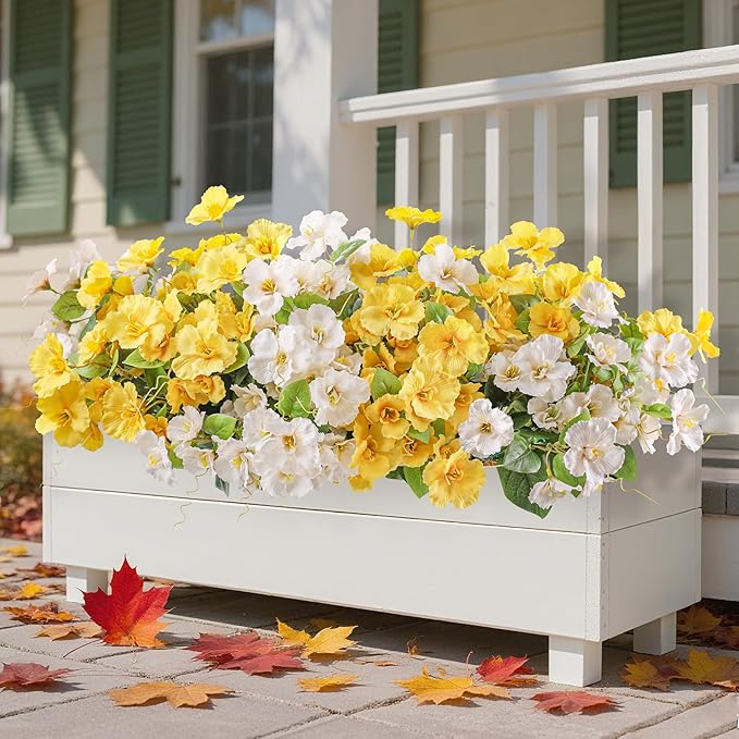 INSPRING Fake Fall Flowers Artificial Mums for Outdoors Autumn Decoration, Faux Silk Flowers Plants Realistic UV Resistant Tropical Flower Artificial for Outside Planter Patio (2MixHB, 6 Bundles)