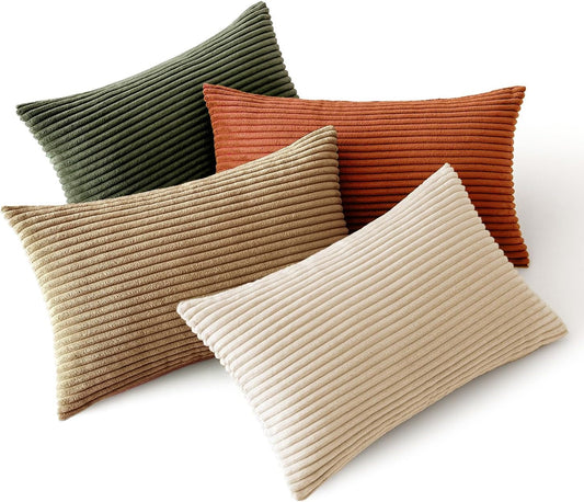 MIULEE Boho Farmhouse Throw Pillow Covers 12x20 Inch Set of 4 Mordern Rust-Olive Green Cushion Covers Soft Corduroy Nordic Home Decor for Spring Couch Bed Sofa Living Room