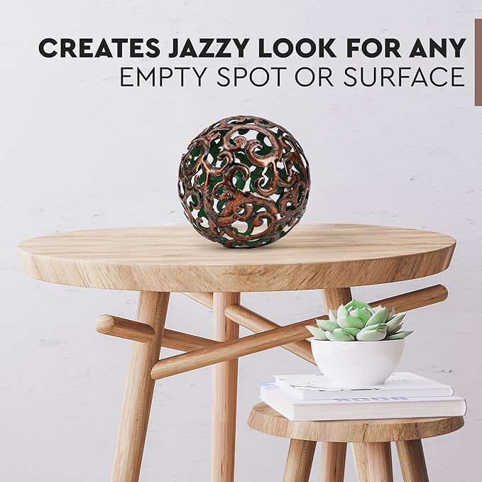 Everydecor Metal Decorative Sphere for Home Decor - Decorative Balls for Shelves, Centerpiece Bowls, Bookshelf - Decoration Orbs Accents for Living Room, Bedroom - Fancy Bronze Shelf Spheres