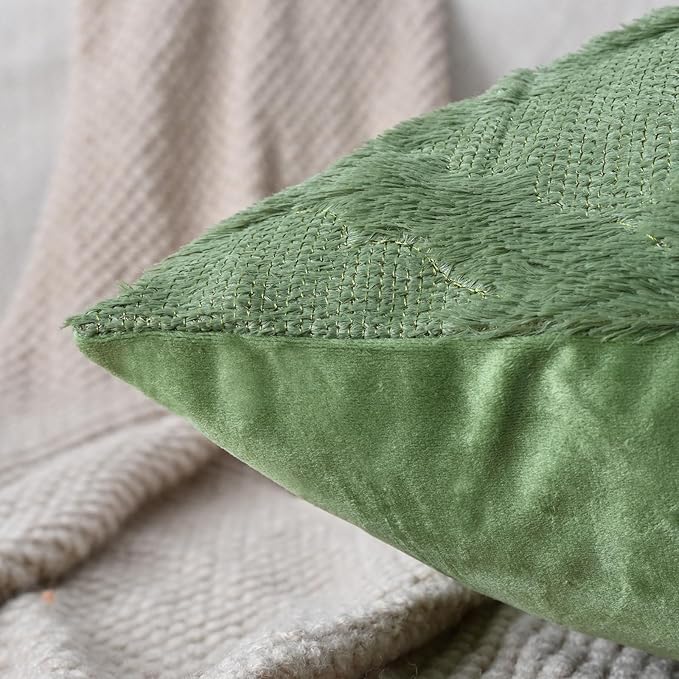 Set of 2 Soft Moroccan Throw Pillow Covers 20x20 Inch Plush Boho Decorative Pillow Cover Accent Cushion Case for Couch Sofa Bed, Olive Green