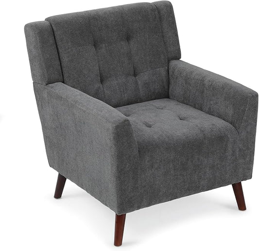 Athena Collection Wingback Accent Chair for Living Room, Comfy Linen Fabric Upholstered Reading Chair for Adults, Single Sofa Armchair for Bedroom, Dorm, Balcony, Dark Grey