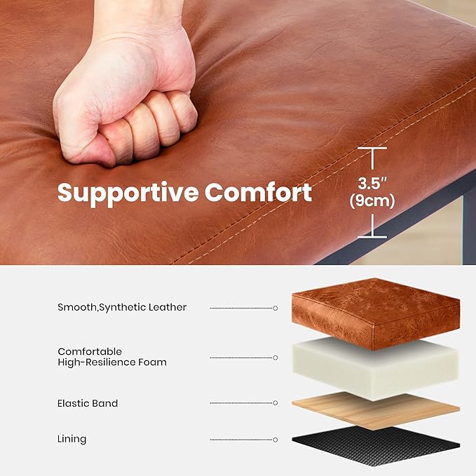 PHI VILLA Brown Bar Stools Set of 3, Faux Leather Counter Height Chairs, Kitchen Stools for Island, 24 Inch Barstools with Back