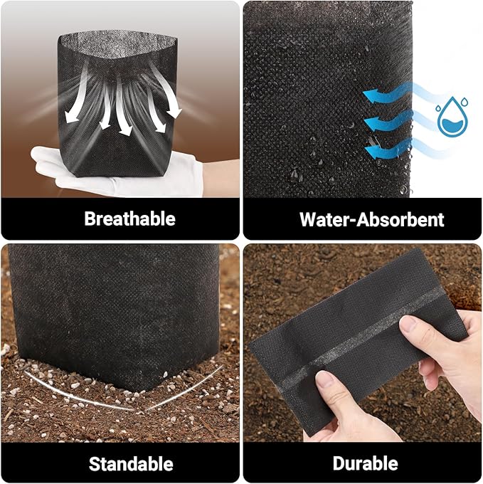 Black Plant Grow Bags, Pack of 100 7.5x7.5 Breathable Non-Woven Fabric Grow Bags for Planting Seedling Pots 1 Gallon Plant Pots
