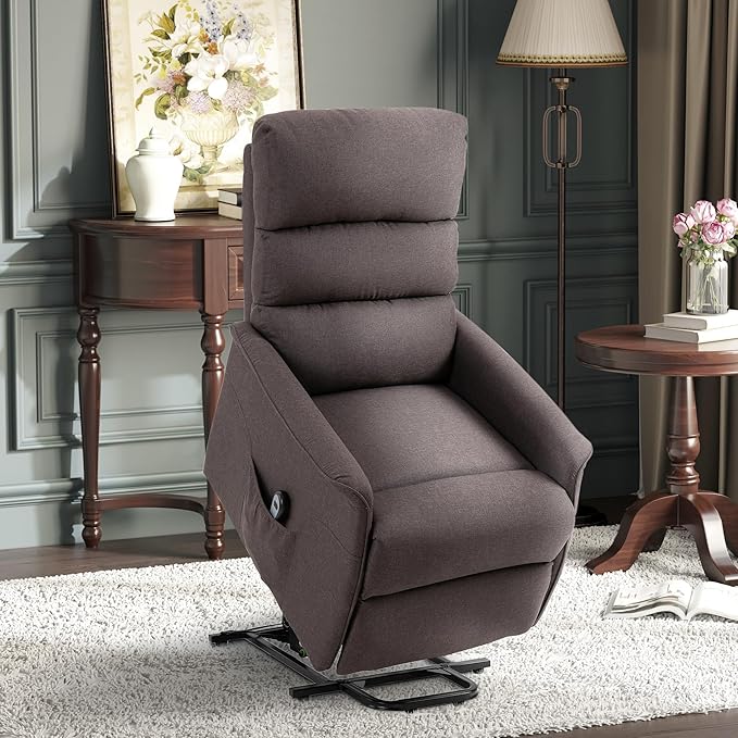 HOMCOM Power Lift Recliner Chair for Elderly, Easy Assembly, Fabric Lift Chair for Adults, Recliner Sofa with Remote Control, Side Pockets for Living Room, Brown