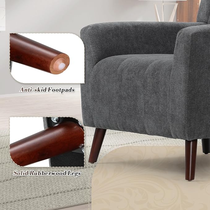 Athena Collection Wingback Accent Chair for Living Room, Comfy Linen Fabric Upholstered Reading Chair for Adults, Single Sofa Armchair for Bedroom, Dorm, Balcony, Dark Grey