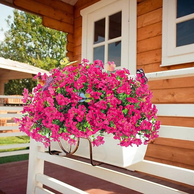 ‌20 Bundles Artificial Flowers for Outdoors‌ with 6 Faux Butterflies, UV Resistant ‌Fake Flowers‌ with Eucalyptus Leaves, ‌Artificial Plants Outdoor‌ for Patio Garden Porch Home Decor (Rose Red)