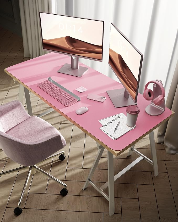YSAGi Leather Desk Protector, Office Mat, Large Mouse Mat, Non-Slip PU Leather Blotter, Laptop Desk, Waterproof Writing Pad for Office and Home (Pink, 47.2" x 23.6")