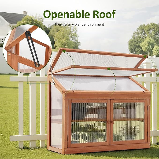 MCombo 2-Tier Wooden Cold Frame Garden Greenhouse Raised Flower Planter Shelf Bed Protection 6057-0160 (Orange)