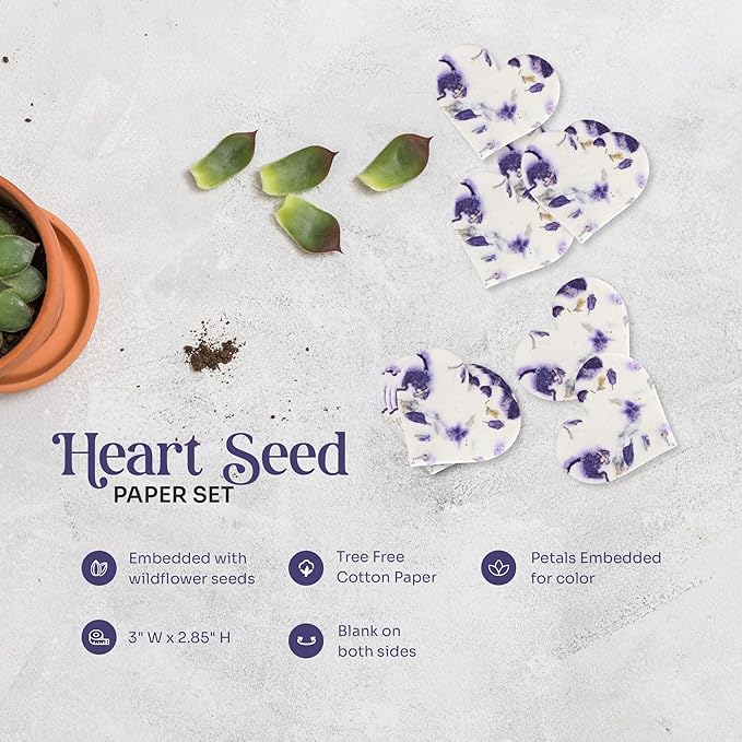 Set of 24 Purple Heart – Plantable Seed Paper Embedded with Wildflower Seeds for Bridal Shower, Wedding Gift, Birthday, & Other Milestone Celebrations