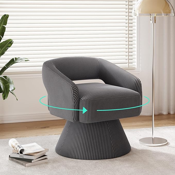 LINSY Swivel Accent Chair, Small Barrel Chair 360 Swivel Modern Armchair, Upholstered Reading Chair for Small Spaces Living Room, Vanity Chair for Bedroom, Grey